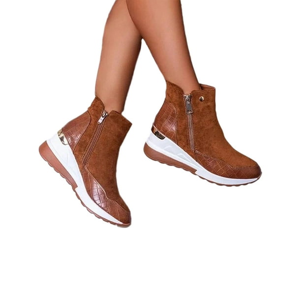 New Womens Ankle Boots Round Toe Hidden Wedge Heel Solid Color Booties Side Zip New Womens Ankle Boots Round Toe Hidden Wedge Heel Solid Color Booties Side Zip
